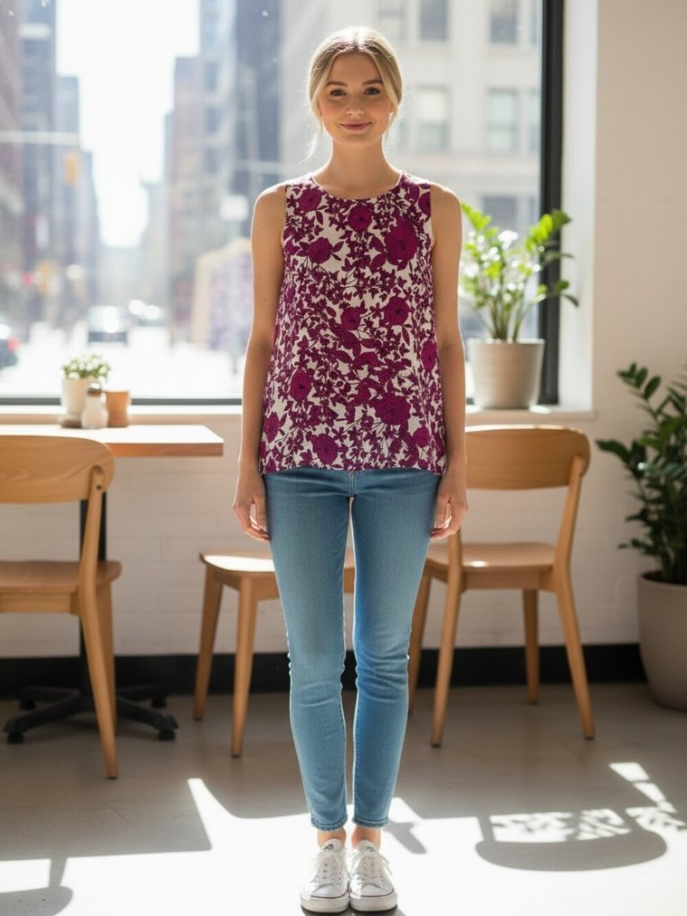 Banana Republic Magenta Floral Peplum Sleeveless Blouse